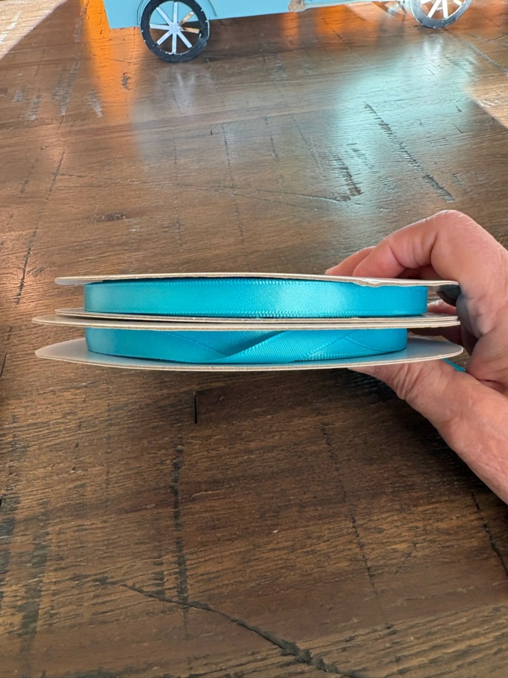 Turquoise Satin Ribbon Spools - 2 Rolls 3/8” x 100 yards in each spool.